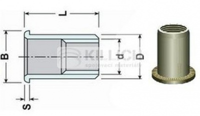 nitovacie matice OTVORENÁ M5x16 A2 NEREZ plochá ryhovaná hlava, hladký driek (s= 3.0-5.0 mm)