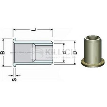 nitovacie matica OTVORENÁ M4x11 ZINOK plochá ryhovaná hlava, hladký driek (s= 0.5-2.0 mm)