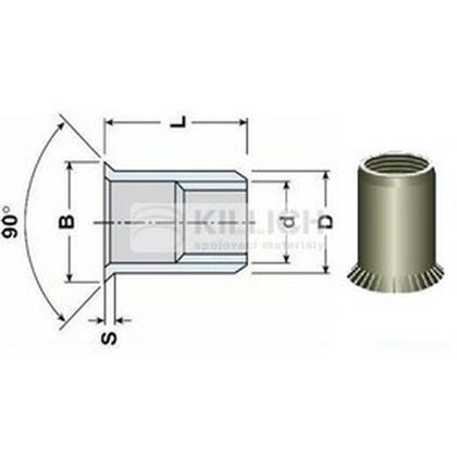 nitovacie matica OTVORENÁ M5x13 ZINOK zapustená velká ryhovaná hlava, hladký driek (s= 2.5-4.0 mm)