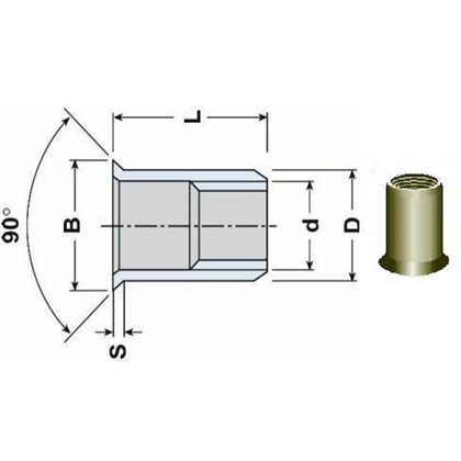 nitovacie matica OTVORENÁ M6x17 Al-hliník zapustená velká hladka hlava, hladký driek (s= 4.0-6.0 mm)