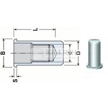 nitovacie matica UZAVRETÁ M5x18 ZINOK PLOCHÁ HLAVA RÝHOVANÉ TELO (s= 0.5x3.0 mm)