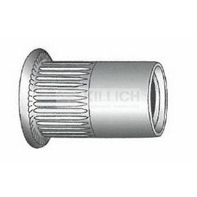 nitovacie matica OTVORENÁ M8x17 A2 NEREZ plochá rýhovaná hlava, rýhovaný driek (s= 0.8-2.0 mm)