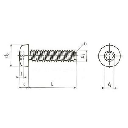 skrutka M5x30 A2 NEREZ polguľatá hlava, TORX zavitotvorná DIN 7500 C-TX