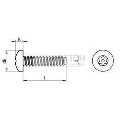 skrutka do plechu 3.5x19 A2 NEREZ polguľatá hlava TORX, tupá DIN 7981F