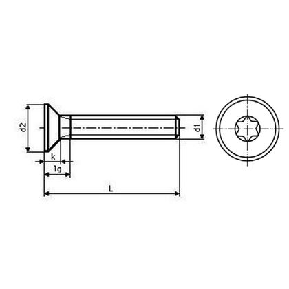 skrutka M8x30 ZINOK 8.8 zápustná hlava TORX DIN DIN 7991 - ISO 10642 TX