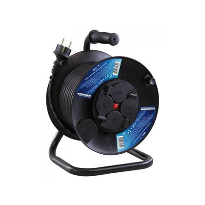 Vonkajší predlžovací kábel na bubne 50 m / 4 zásuvky / čierny / guma / 230 V / 1,5 mm2
