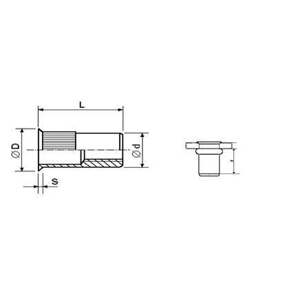 nitovacie matice UZAVRETÁ M10x30 ZINOK zapustená hladká hlava, ryhovaný driek (s= 1.6-5.0 mm)