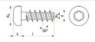 skrutka do plastu 3.0x10 F ZINOK polguľatá hlava, TORX 10, PLASFAST 30