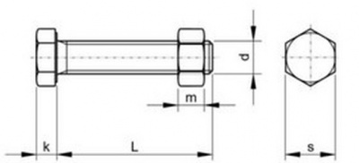 skrutka M36x90 ŽIAROVÝ ZINOK 8.8 CE pre oceľové konštrukcie ISO 4017/ISO 15048 s maticou